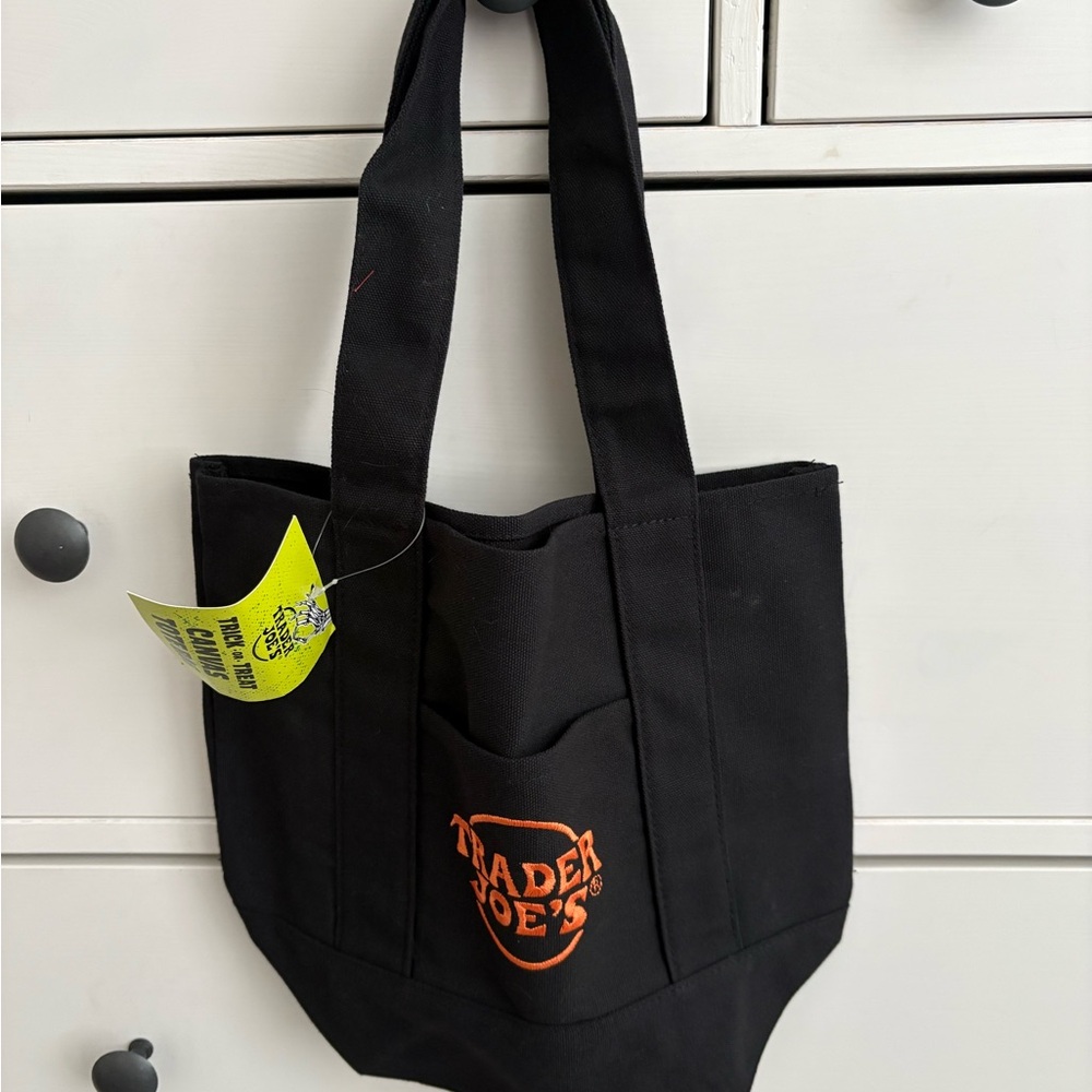 Trader Joe's Black Canvas Trick or Treat Tote Bag